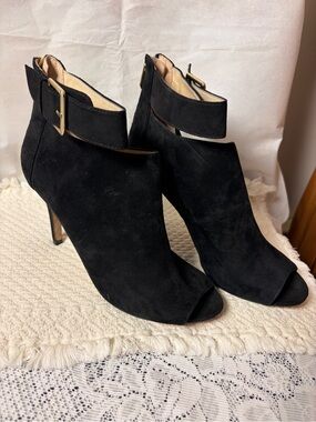 Adrienne Vittadini Black Suede Peep-Toe Ankle Booties